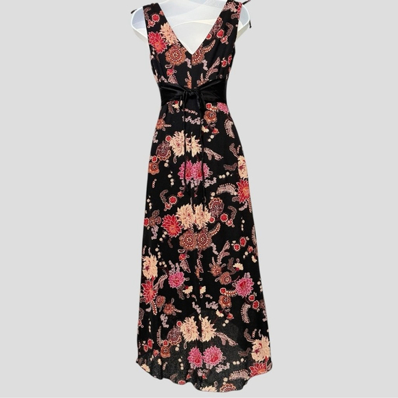 VTG 90s Ruby Rox Black Floral Dress Satin Lace-Up Whimsigoth M - Picture 5 of 11